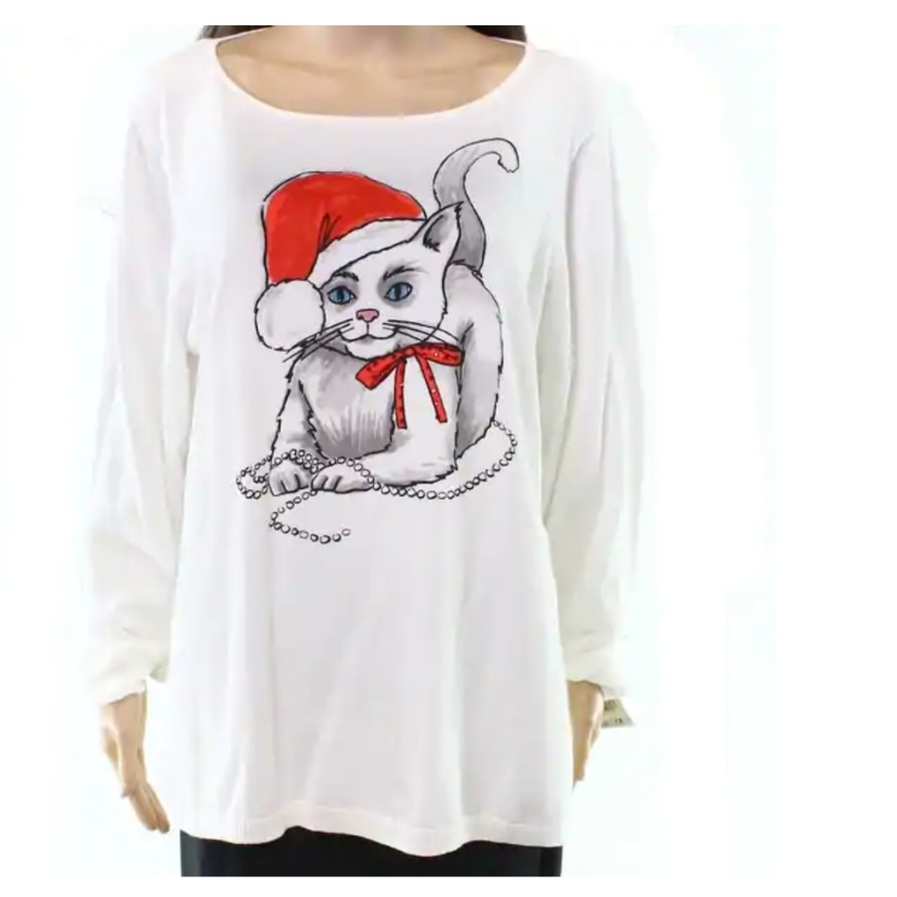 Emaline Woman Christmas Cat Top NWT